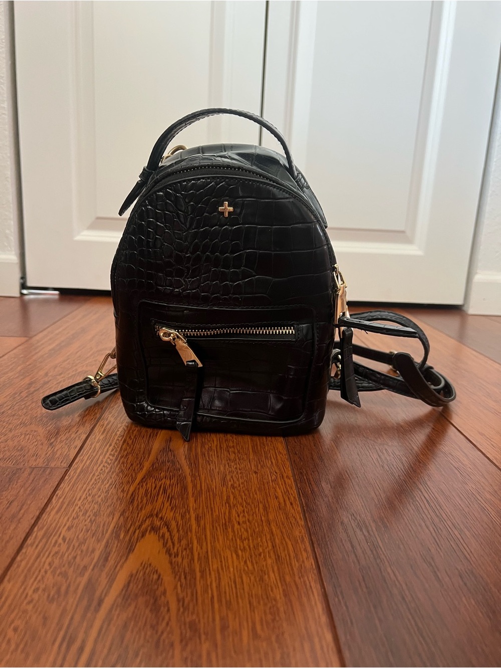 Princess Polly Black Croc Mini Backpack with Gold Hardware